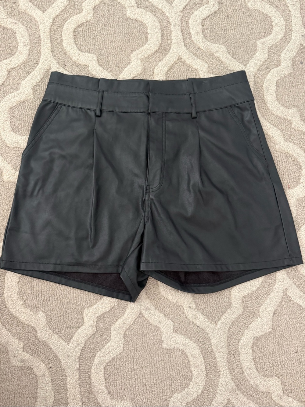 sofia by sofia vergara Trendy Black Faux Leather Flat Front Shorts
